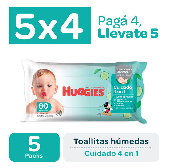 5 Packs Toallitas Húmedas Huggies 4 en 1 x 80 Unidades